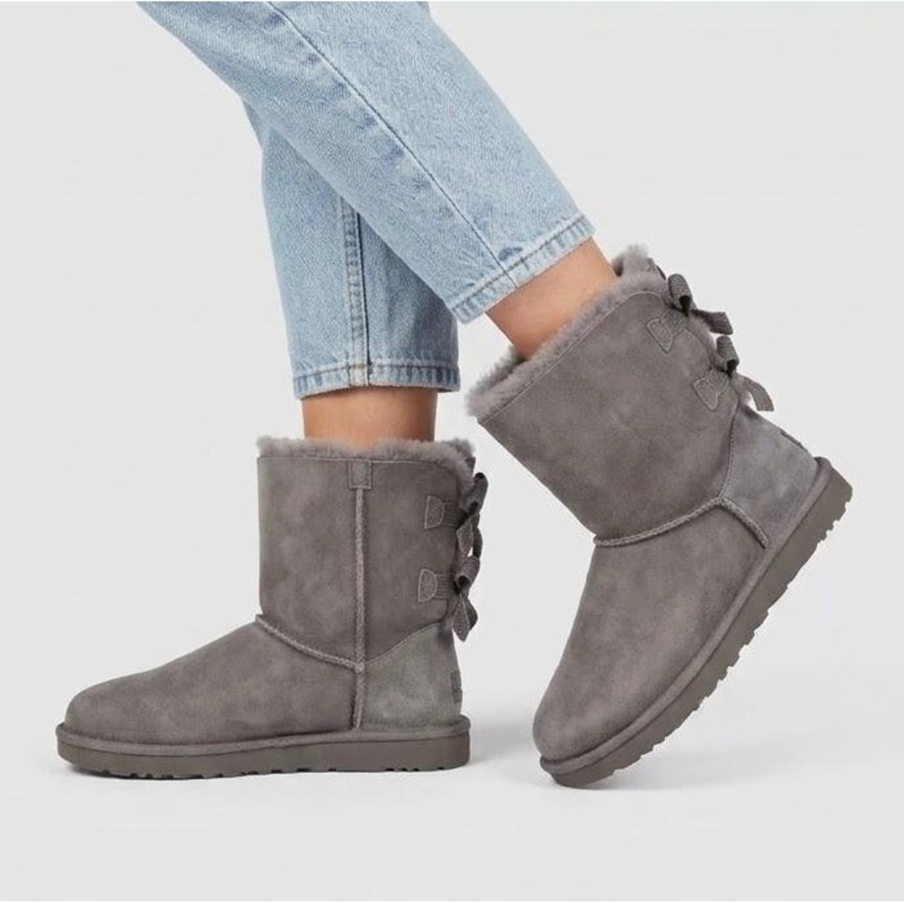 UGG Australia Bailey Bow II Grey Suede Shearling Boots 1005532 Womens 6